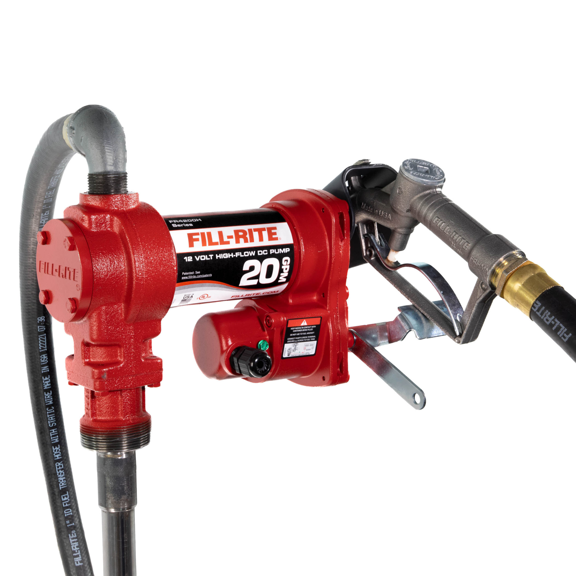 Fill-Rite 12V DC Fuel Transfer Pump Kit, 20 GPM, 1in. Manual Nozzle, 1in. x 12ft. Hose, Model# FR4210H